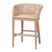 bali & pari Papua Modern Bohemian Antique White Washed Rattan and Mahogany Wood Counter Stool Baxton Studio restaurant furniture, hotel furniture, commercial furniture, wholesale bar furniture, wholesale counter stools, classic counter stools